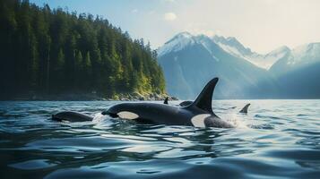 orka moordenaar walvis orcinus orcinus zwemmen in Alaska foto