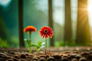 foto behang de zon, bloemen, de Woud, de zon, de Woud, de zon,. ai-gegenereerd