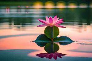 een roze lotus bloem drijvend in de water. ai-gegenereerd foto