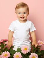 blanco wit baby t-shirt voor mockup ontwerp ai gegenereerd foto