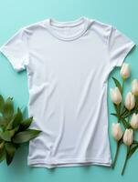 blanco wit t-shirt voor mockup ontwerp ai generatief foto