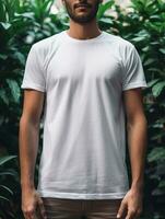 mannen blanco wit t-shirt voor mockup ontwerp psd ai generatief foto