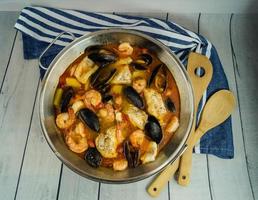 ingrediënten voor een Portugese cataplana met zeevruchten foto