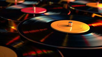 spinnen vinyl records Aan een donker achtergrond. generatief ai foto