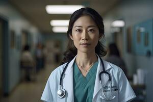 Aziatisch dokter in een ziekenhuis. generatief ai foto