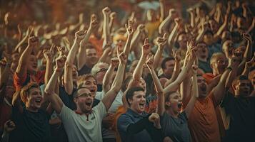 ventilator Amerikaans voetbal, vieren de succes. supporters juichen in tribune. generatief ai foto