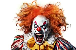 portret van een schreeuwen clown geïsoleerd Aan wit achtergrond. generatief ai foto