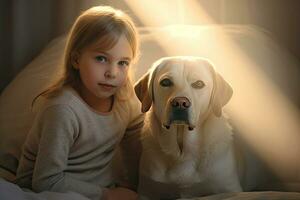 een kind met een labrador Bij huis. generatief ai foto