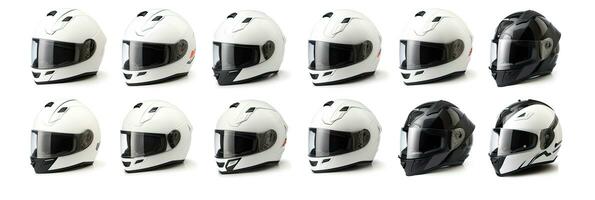 reeks verzameling van wit motorfiets koolstof integraal Botsing helm geïsoleerd Aan wit achtergrond. generatief ai foto