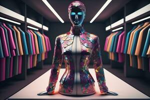 futuristische mode mannequin in de op te slaan. ai generatief foto