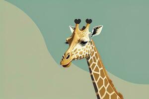 giraffe geïsoleerd Aan groen achtergrond. tekenfilm stijl. vector illustratie. ai generatief foto