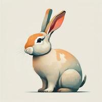 vector illustratie van een schattig wit konijn zittend Aan een wit achtergrond. ai generatief foto