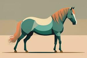 bruin en wit paard staan. vector illustratie. ai generatief foto