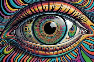 kleurrijk oog. psychedelisch achtergrond. vector illustratie. ai generatief foto