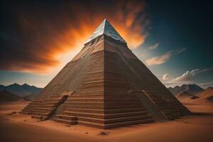 creatief en kleurrijk piramide Aan een solide kleur achtergrond. ai generatief foto