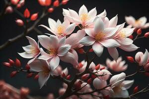 kers bloesem sakura bloem Aan blauw lucht achtergrond, ai generatief foto