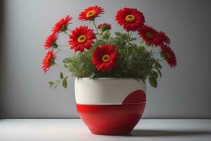 bloemen in een pot Aan een solide kleur achtergrond. ai generatief foto