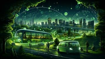 slim stad futuristische stadsgezicht met licht trails aansluiten met Golf lijn creatief ontwerp, groot gegevens verbinding technologie concept, digitaal horizon, ai generatief foto