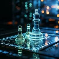 detailopname van een spel van schaak technologie ontwerp Scherm bedrijf beheer prestatie en financieel stromen, strategie bord spel, probleem oplossen, ai generatief foto