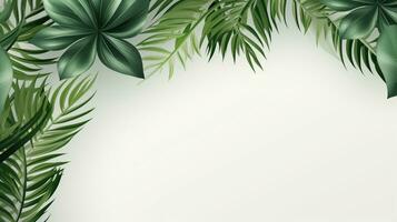 tropisch kader met groen palm bladeren ontwerp Aan achtergrond, kopiëren ruimte, zomer achtergrond, ai generatief foto