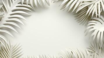 tropisch kader met palm bladeren ontwerp Aan achtergrond, kopiëren ruimte, zomer achtergrond, ai generatief foto