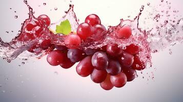 vers sappig rood druif fruit met water plons geïsoleerd Aan achtergrond, gezond fruit, ai generatief foto