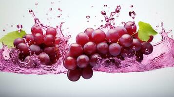 vers sappig rood druif fruit met water plons geïsoleerd Aan achtergrond, gezond fruit, ai generatief foto