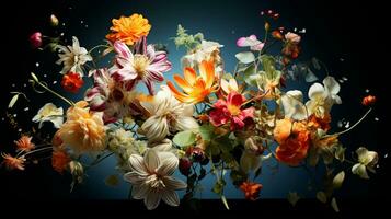 detailopname kleurrijk bloemen in tuin, bloeiend bloem veld, ai generatief foto