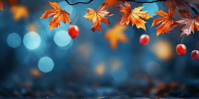 detailopname kleurrijk herfst helder herfst blad, mooi sereen landschap, kopiëren ruimte voor groet kaart, ai generatief foto