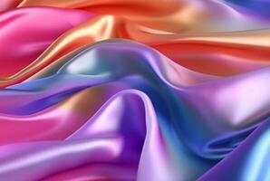 abstract achtergrond met 3d Golf helder goud en Purper helling zijde kleding stof. generatief ai foto