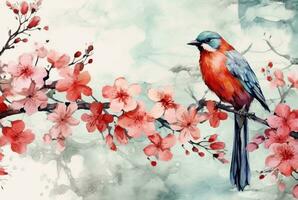 mooi bloemen en vogelstand met aquarellen. generatief ai foto