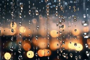 glas achtergrond met regendruppels en straat lichten Bij nacht. generatief ai foto