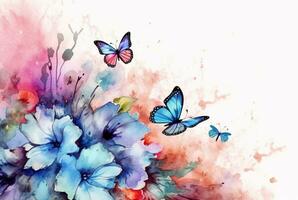 mooi vlinder met bloemen, aquarel tekening. generatief ai foto