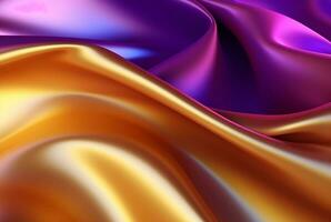 abstract achtergrond met 3d golven helder goud en Purper. generatief ai foto