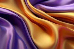 abstract achtergrond met 3d golven helder goud en Purper. generatief ai foto