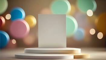 generatief ai, Product Scherm staan Aan zacht pastel bokeh achtergrond voor presenteren en presentatie van ieder Product met stijl en elegantie foto