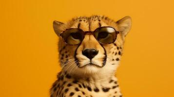 generatief ai, strak Jachtluipaard in zonnebril een elegant stuiten op foto