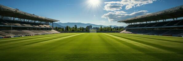 een voetbal stadion met een gazon veld- foto