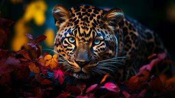 ongrijpbaar majesteit luipaard in de betoverd Woud, ai generatief foto