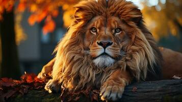 majestueus leeuw roamen de Afrikaanse savanne, ai generatief foto