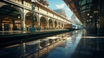 trein station bruisend historisch en een hub voor reizen foto