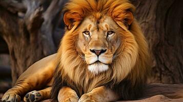 majestueus stuiten op de leeuw doordringend staren, ai generatief foto