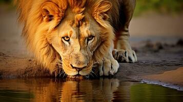 etherisch stuiten op leeuw reflectie, ai generatief foto
