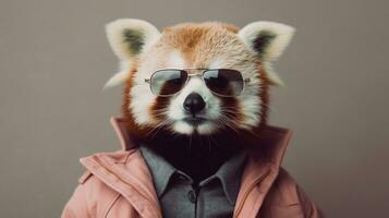 generatief ai, koel gevoel rood panda sporting zonnebril foto