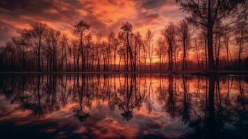 generatief ai, gespiegeld kalmte vastleggen de betoverend water reflecties foto