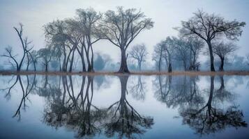 generatief ai, gespiegeld kalmte vastleggen de betoverend water reflecties foto