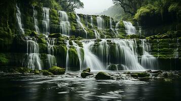 energie en schoonheid van watervallen in een weelderig Woud, ai generatief foto