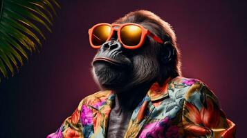 elegant gorilla voor de helft lichaam tijdschrift fotoshoot, ai generatief foto