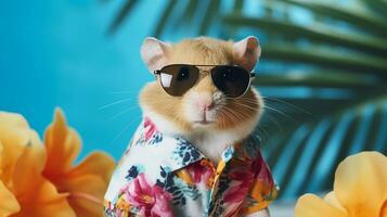 van hamsters hawaiiaans overhemd en zonnebril tijdschrift omslag, ai generatief foto