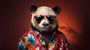 panda in hawaiiaans overhemd en zonnebril voor de helft lichaam fotoshoot, ai generatief foto